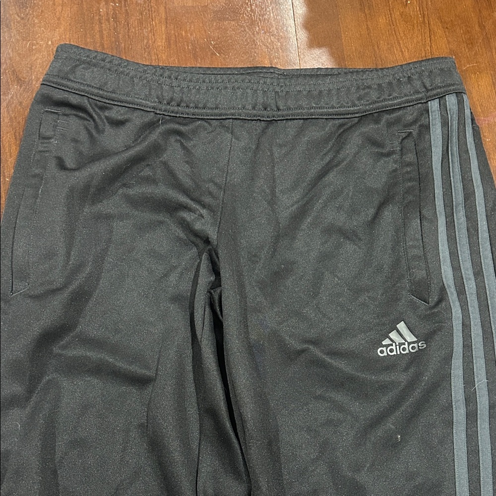Adidas Black Joggers with Gray Stripes